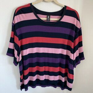 Skechers Los Angeles Multi-Colored Striped Tee Shirt Top Oversized Women's XL